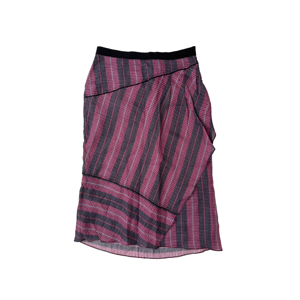 Per Se by Carlisle Midi Skirt 8 Berry Pink Black Aqua Geometric Ramie Lined Wrap